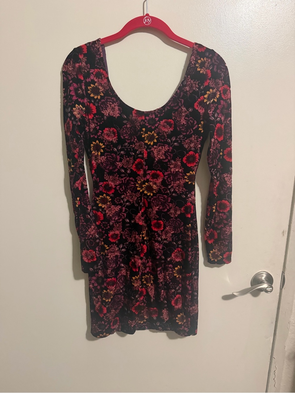 Candie's Black Velvet Midi Dress with Red & Yellow Floral Print - Picture 3 of 3